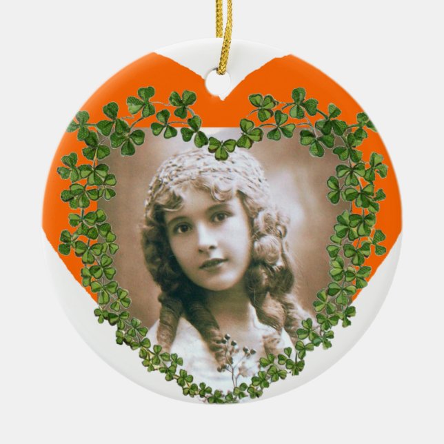 SAINT PATRICK'S SHAMROCK HEART PHOTO TEMPLATE CERAMIC ORNAMENT (Front)