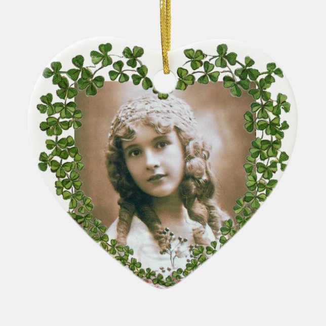SAINT PATRICK'S SHAMROCK HEART PHOTO TEMPLATE CERAMIC ORNAMENT (Front)
