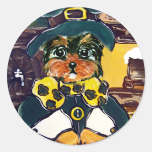 Saint Patty Yorkie Poo Classic Round Sticker