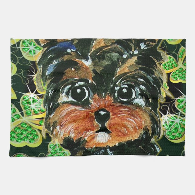 SAINT PATTY YORKIE POO TEA TOWEL (Horizontal)
