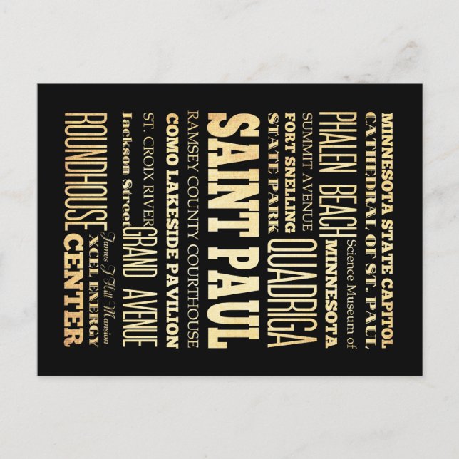 Saint Paul City of Minnesota State Typography Art Postcard (Front)