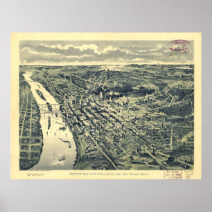 Saint Paul Minnesota 1893 Antique Panoramic Map Poster