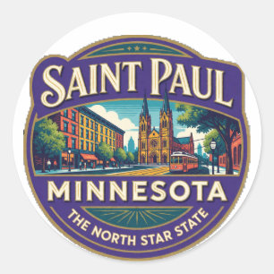 Saint Paul Minnesota Capital Retro Travel Memory Classic Round Sticker