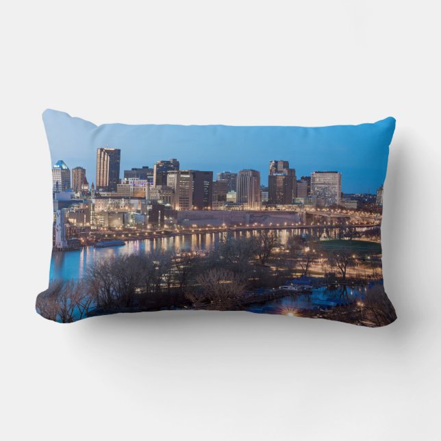 saint paul skyline and riverfront at night lumbar cushion (Front)