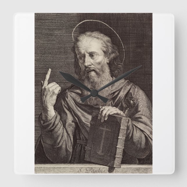 Saint Paul the Apostle Patron Saint of Writers Square Wall Clock (Front)