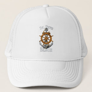 Saint Pete Florida Vacation Nautical Anchor Helm S Trucker Hat