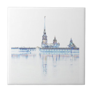 Saint Petersburg City Russia Architecture Sketch Ceramic Tile