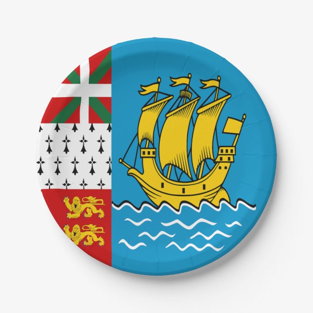 Saint Pierre and Miquelon Flag Paper Plate (Front)