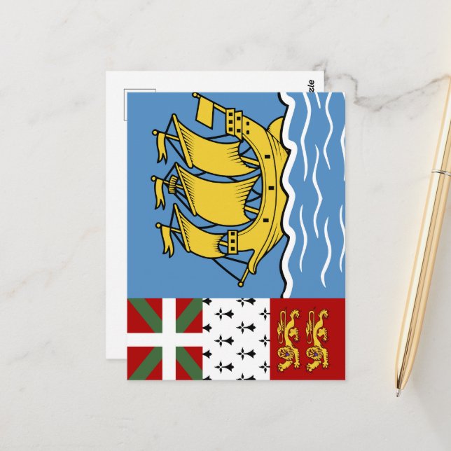 Saint Pierre and Miquelon flag Postcard (Front/Back In Situ)