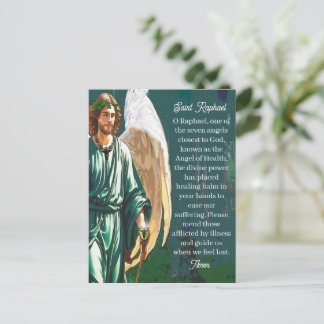 Saint Raphael Healing Archangel Angel Prayer Blank Postcard