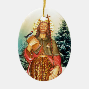 Saint Rocco Oval Prayer Ceramic Tree Decoration
