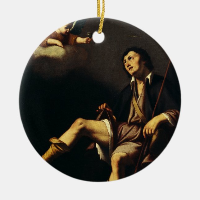 Saint Roch and the Angel Baroque Art Masterpiece Ceramic Ornament (Front)