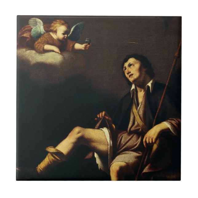 Saint Roch and the Angel Baroque Art Masterpiece Ceramic Tile (Front)