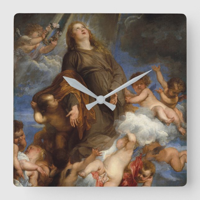 Saint Rosalie Interceding for the Plague-stricken Square Wall Clock (Front)