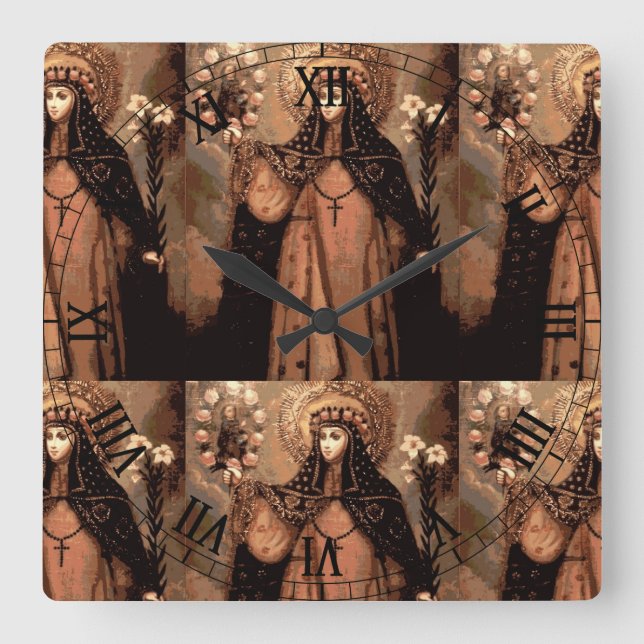 saint rose of lima square wall clock (Front)