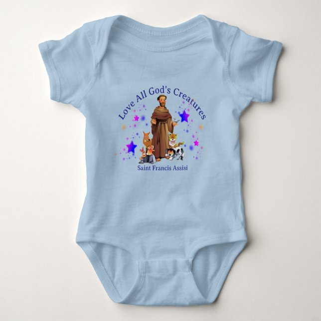 Saint St. Francis Assisi Love All God's Creatures  Baby Bodysuit (Front)