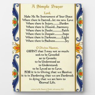 Saint St.Francis of Assisi Simple Prayer For Peace Plaque