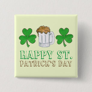 Saint St. Patrick's Day Beer Mug Shamrock Clover 15 Cm Square Badge