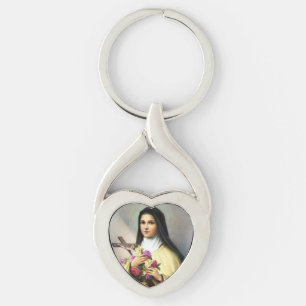 Saint Therese the Little Flower Heart Keychain
