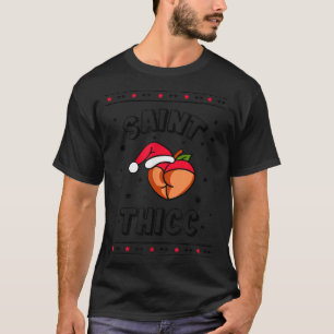 Saint Thicc Santa Christmas Weightlifting Bodybuil T-Shirt