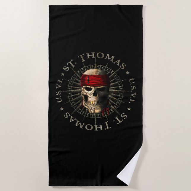 Saint Thomas USVI Pirate Skull Beach Towel (Front)