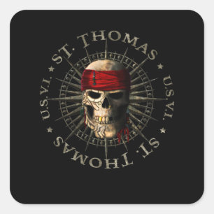 Saint Thomas USVI Pirate Skull Square Sticker