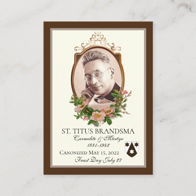 Saint Titus Brandsma Canonisation Commemoration Place Card (Front)