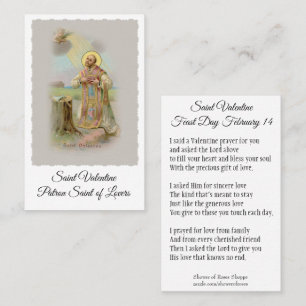 Saint Valentine Patron of Lovers - Holy Card
