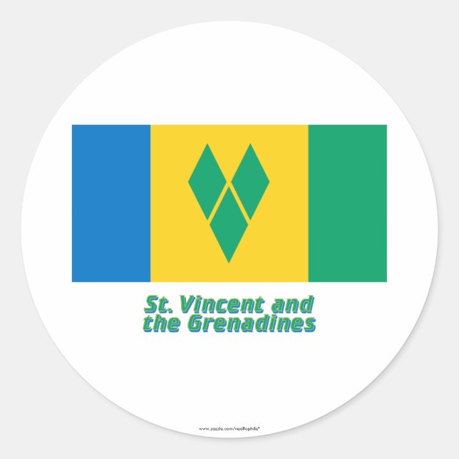 Saint Vincent Flag with Name Classic Round Sticker (Front)