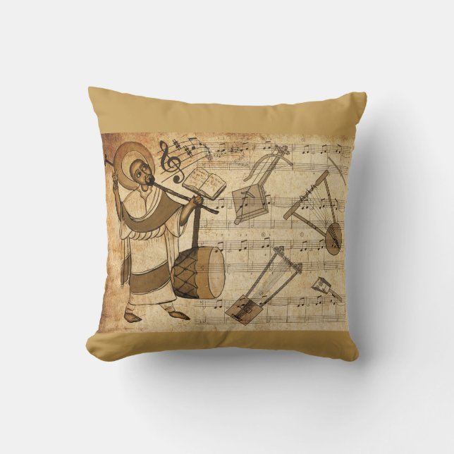 Saint Yared & The Ethiopian Music Instruments Cushion (Front)