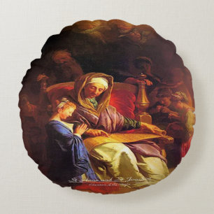 Saints Anne and Joachim, Parents of Mary Round Cushion