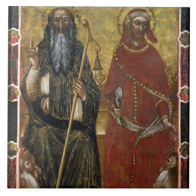 Saints Anthony Abbot and Eligius - Painted process Ceramic Tile (Front)