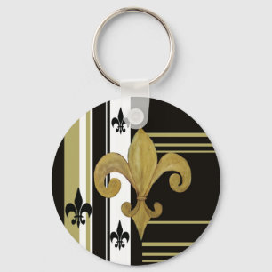 Saints Black and Gold Fleur de lis Key Ring