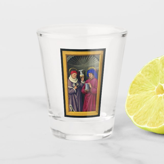 Saints Cosmas and Damian by Jean Bourdichon Shot Glass (Front)