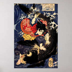 Saito Oniwakamaru killing giant carp Kuniyoshi Poster