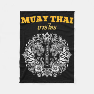 Sak Yant Muay Thai Art Tattoo Twin Tiger Kickboxin Fleece Blanket