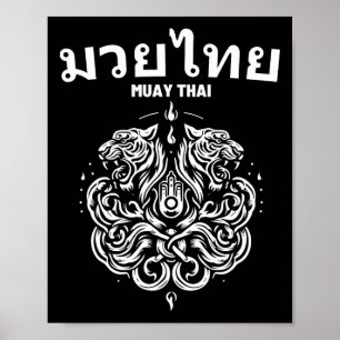 Sak Yant Muay Thai Art Tattoo Twin Tiger Kickboxin Poster