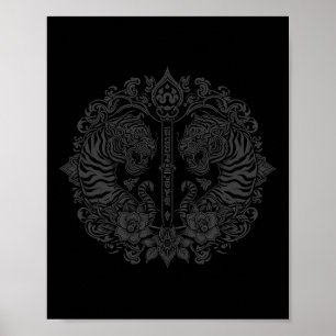 Sak Yant Muay Thai Art Tattoo Twin Tiger Kickboxin Poster