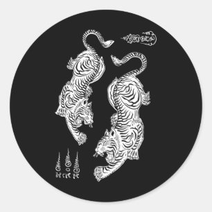 Sak Yant Muay Thai Kickboxing Tigers Tattoo Asian Classic Round Sticker