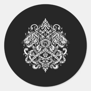 Sak Yant Muay Thai Mma Tattoo Twin Tiger Martial A Classic Round Sticker