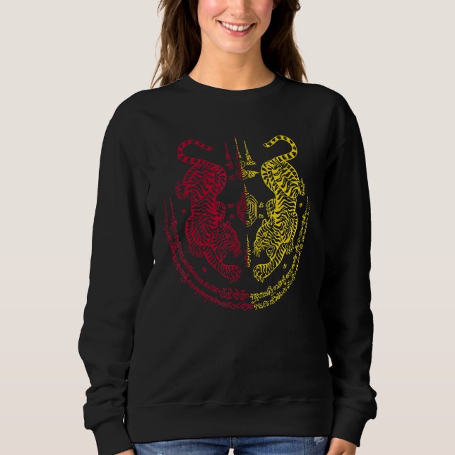 Sak Yant Thai Tattoo Twin Tiger Muay Magical Thail Sweatshirt (Front)
