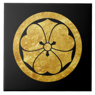 Sakai Mon Japanese samurai clan faux gold on black Ceramic Tile