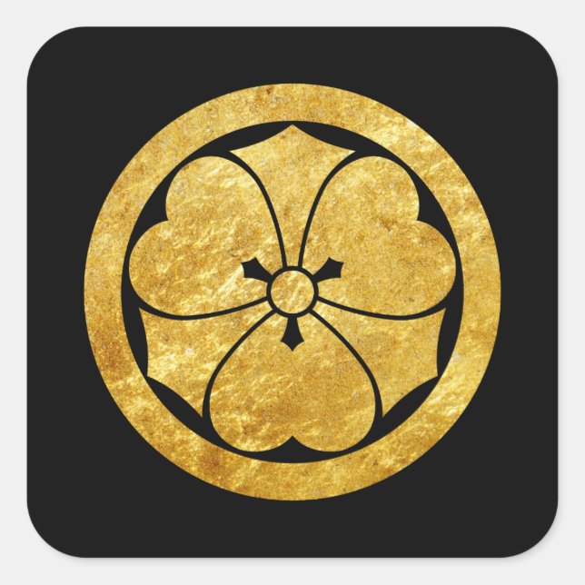 Sakai Mon Japanese samurai faux gold on black Square Sticker (Front)