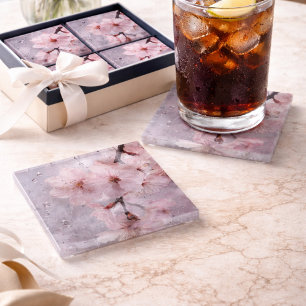 Sakora pink Glass Coaster – Elegant Flower Design
