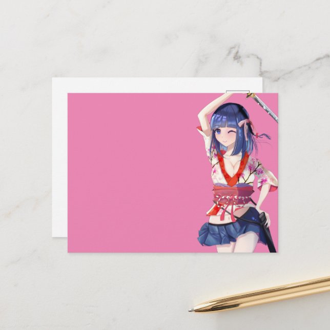 Sakura and a female samurai postcard (Front/Back In Situ)