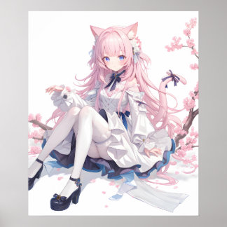 Sakura Anime Pink Cat Girl Poster
