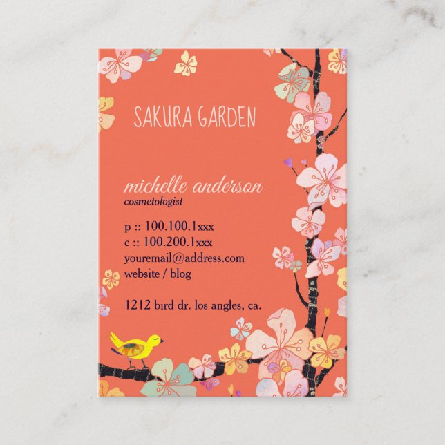 Sakura Bird Cosmetologist Business Card (Front)