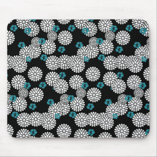 Sakura black blue flowers floral pattern mouse pad