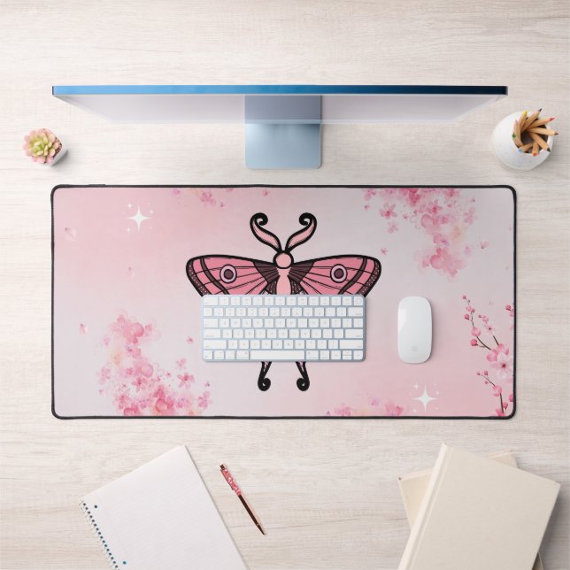 Sakura Bliss, Pink Moth Sakura Background Desk Mat (Office 1)