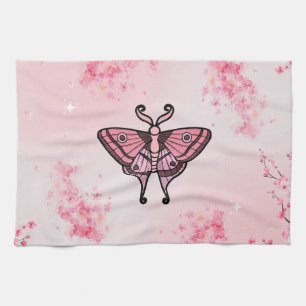 Sakura Bliss, Pink Moth, Sakura Background Tea Towel